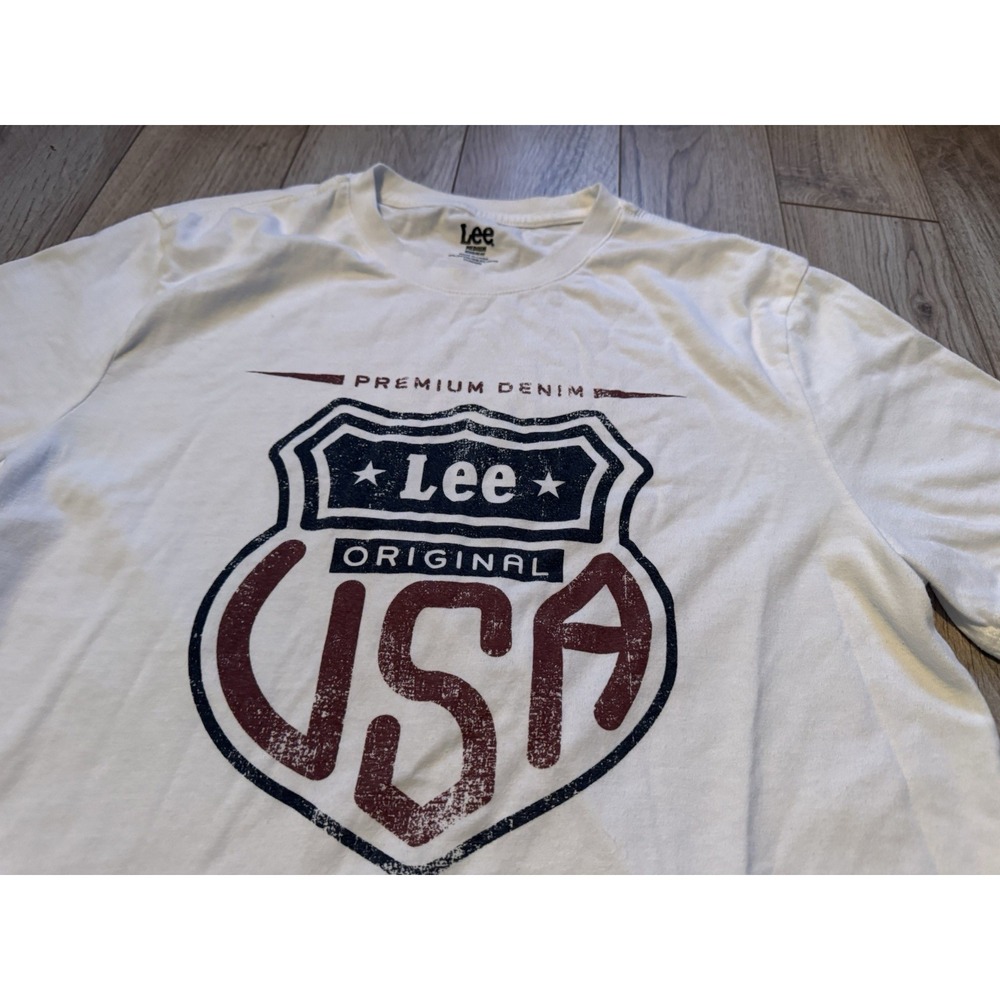 Lee Mens Premium Denim‎ Original USA Graphic T-Shirt White Medium Regular Fit